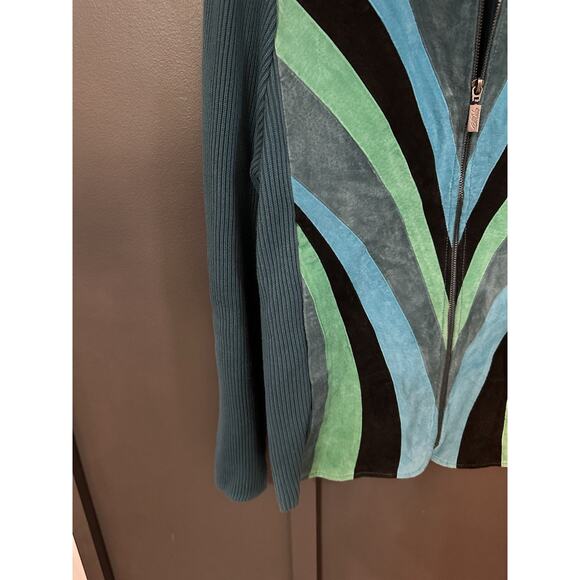 Bob Mackie Teal and Black Leather Jacket - Picture 3 of 7